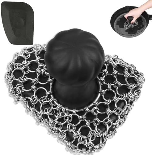 Cast Iron Scrubber with Handle 316 Dish Cast Cleaner Chainmail Scrubber by VinYanKee