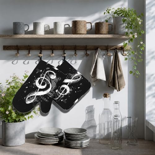 Black Notes Oven Mitts and Pot Holders Sets Non-Slip Silicone Surface - Image 7