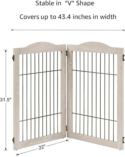 unipaws 44" Wide Dog Gate and Extension Kit, Free Standing Pet Gate, Wooden Dog Gates for Stairs, Doorway, Indoor Safety Fence for Dogs, 31.5" Height, Weathered Grey