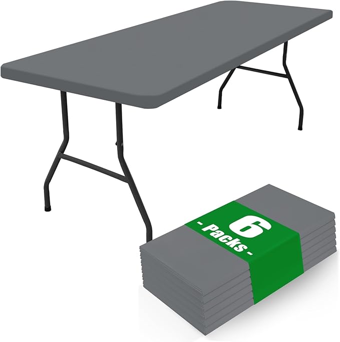 Spandex 6 Foot Rectangle Table Cloth 6 Pack, Elastic Fitted Tablecloths for Picnic, Stretch Washable Patio Table Cover for Outdoor, Camping, Banquet and Parties (Grey, 30"x72")