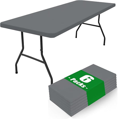 Spandex 6 Foot Rectangle Table Cloth 6 Pack, Elastic Fitted Tablecloths for Picnic, Stretch Washable Patio Table Cover for Outdoor, Camping, Banquet and Parties (Grey, 30"x72")