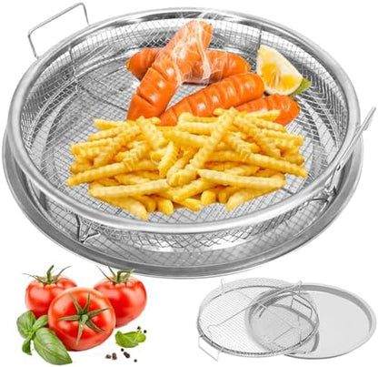 Air Fryer Basket for Oven, 2 Pieces Set Round Silver 12.9'' Non-stick Steel by GZHCJJ