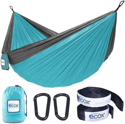 ecox Outdoors Parachute Hammock Single with 2 Tree Straps, Portable Lightweight Nylon Comfortable for Backpacking, Camping, Travel, Beach, Backyard, Patio, Hiking