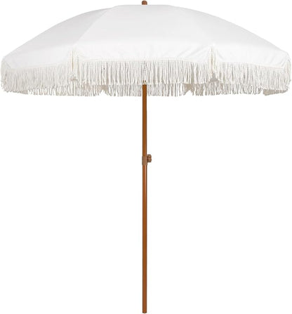 AMMSUN 7ft Patio Umbrella with Fringe Outdoor Tassel Umbrella UPF50+ Premium by AMMSUN