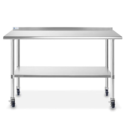 GRIDMANN Stainless Steel Table 60 in. x 24 in., NSF Commercial Kitchen Prep & Work Table w/Backsplash and Wheels