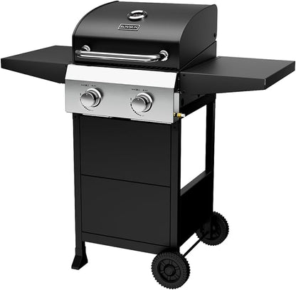 ROVSUN 2-Burner Propane Gas BBQ Grill with Foldable Side Tables & Enameled Cast Iron Grates, 24,000 BTU Barbecue Grill with Portable Wheels for Outdoor Patio Backyard Cooking Grilling, Black