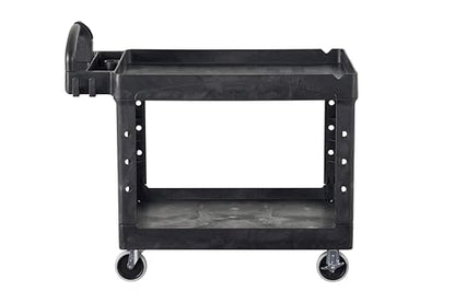 Rubbermaid Commercial Products 2-Shelf Utility/Service Cart, Medium, Black, Lipped Shelves, Ergonomic Handle, 500 Lbs Capacity, forfor Warehouse/Garage/Cleaning/Manufacturing