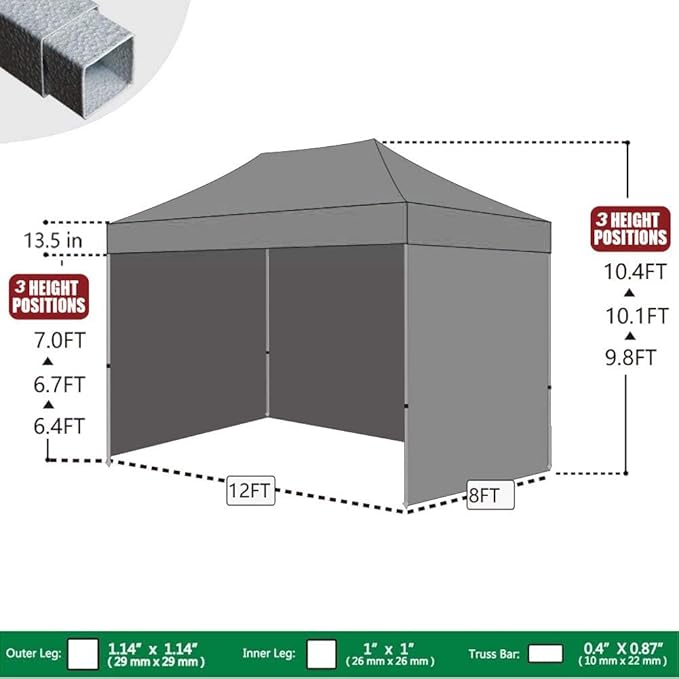 Eurmax USA 8'x12' Pop-up Canopy Tent Commercial Instant Canopies with 4 Removable Zipper End Side Walls and Roller Bag, Bonus 4 SandBags(Forest Green)