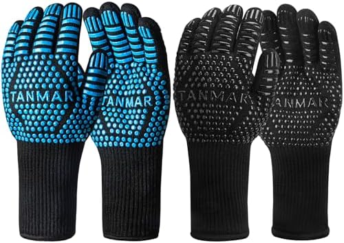 BBQ Grill Gloves, 1472°F Extreme Heat Resistant Grilling Gloves Non-Slip Oven by Tanmar