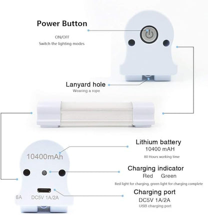 10pcs LETOUR LED Tube Magnetic Light Work Lights 6000Lumens 10400mAh 5 Lighting Options Camping Lantern USB Rechargeable Portable Battery Powered Lights with 2 Magnets Endurance for 80 Hours