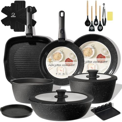 BECIGAR 24pcs Ceramic Pots and Pans Set, Nonstick Detachable Handle Cookware by BecigarCookware