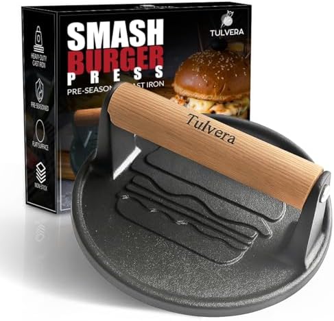 Smash Burger Press, Cast Iron Hamburger Smasher Tool by Tulvera