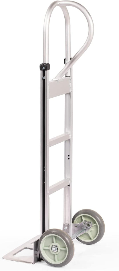 HaulPro Heavy Duty Hand Truck with Vertical Loop Handle - Aluminum Carts with Wheels - 500 Pound Capacity - 8" Wheels 52.25" H x 17.5" W with 17.75" x 9.5" Diecast Nose Plate