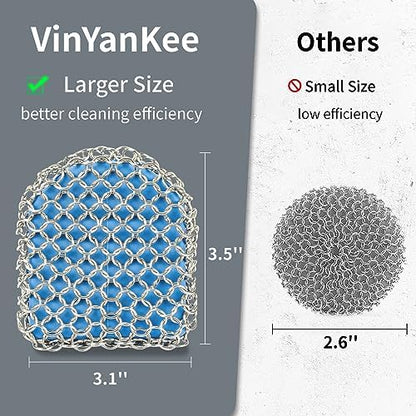 Cast Iron Scrubber with Pan Scraper, 316 Chainmail Scrubber - Image 3