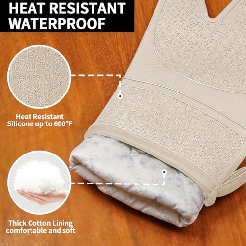 Silicone Oven Mitts, Heat Resistant 500F Kitchen Mitts 2PCS, 11.6" BPA-Free - Image 3