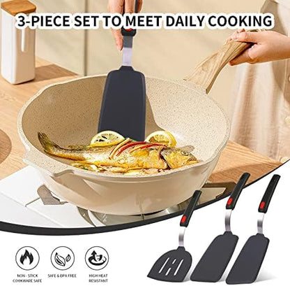 Silicone Spatula Turner Set Large And Thin Flipper Spatulas Heat Resistant 600 - Image 4