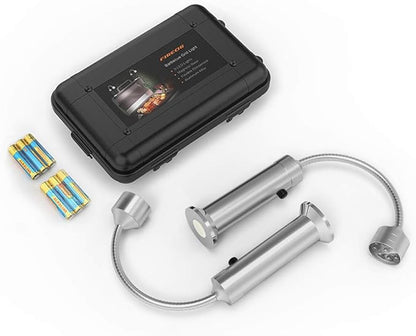 FIREOR Barbecue Grill Light Grilling Accessories for Outdoor, BBQ Magnetic LED Lights Flexible Gooseneck Weather Resistant, Men Dad Gifts Batteries Included 2 Pack (Silver)