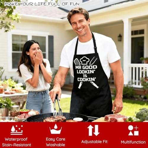 Funny Black Waterproof BBQ Chef Bib Aprons - Image 2
