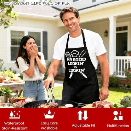 Funny Black Waterproof BBQ Chef Bib Aprons - Image 2