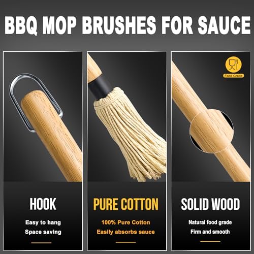 Walfos BBQ Mop Brushes for Sauce, Grilling Basting Mop Wooden Long Handle - Image 4