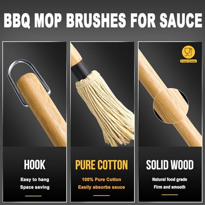 Walfos BBQ Mop Brushes for Sauce, Grilling Basting Mop Wooden Long Handle - Image 4