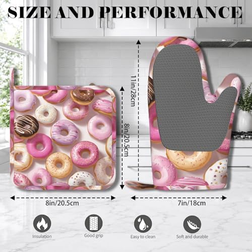 Groovy Donuts Oven Mitts and Pot Holders Sets Silicone Kitchen Mitts Potholders - Image 2
