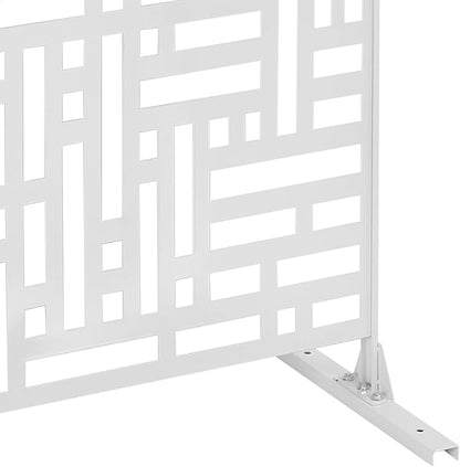 75" H×35" W Decorative Outdoor Privacy Screen with Stand, Outdoor Decor Privacy Fence Screen Metal Fence Panels, Free Standing Metal Divider for Patio Lawn Deck (White-Street)