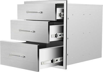 Outdoor Kitchen Drawers 18" W x 21" H x 23" D Flush Mount Triple BBQ Drawers with Chrome Handle Stainless Steel Drawer for Outdoor Kitchen Island, Patio Grill Station