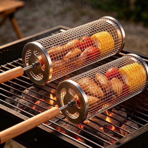Rolling Grill Basket by Unknown