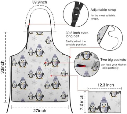 Penguin Kitchen Aprons with Utility Pockets Women Funny Adjustable Bib Baking - Image 6