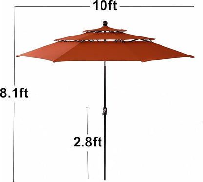 Sophia & William Outdoor 6 Pieces Dining Set with 4 Rattan Chairs, 1 Metal Table and 1 10ft 3 Tier Auto-tilt Umbrella(No Base) Orange Red, Modern Patio Furniture for Poolside, Porch, Patio, Balcony