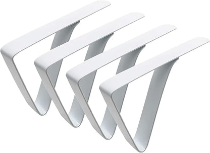 Large Tablecloth Clips Stainless Steel Rust Proof Table Cloth Clips Table Clips for Home, Restaurants, Picnic, Party, Dining Tables - Fits Up to 2.6 Inch Thick Tables 4Pcs White