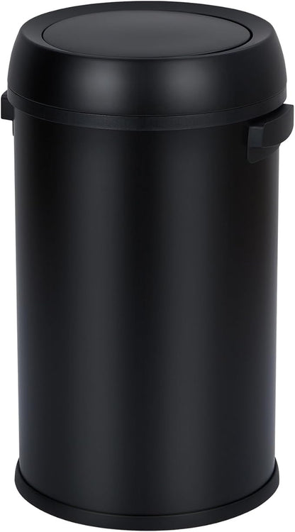 Commercial Grade Stainless Steel Kitchen Trash Can, 65L (17 Gallon) Heavy Duty Round Garbage and Recycling Bin with Fingerprint-Proof Swing Lid, Durable Indoor and Outdoor Use