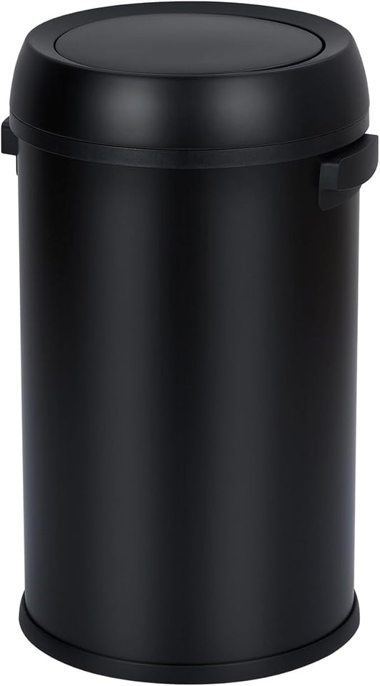 Commercial Grade Stainless Steel Kitchen Trash Can, 65L (17 Gallon) Heavy Duty Round Garbage and Recycling Bin with Fingerprint-Proof Swing Lid, Durable Indoor and Outdoor Use