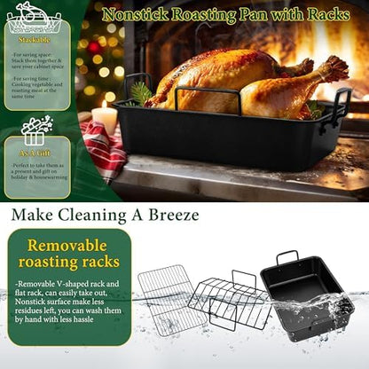 E-far Roasting Pan with Racks, Small Stainless Steel Turkey Roaster with - Image 7