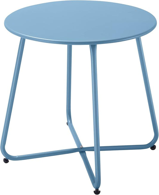 Small Patio Side Table, Round Metal Side Table, Weatherproof, Portable, Outdoor End Table for Garden, Balcony, Yard (Peacock Blue)