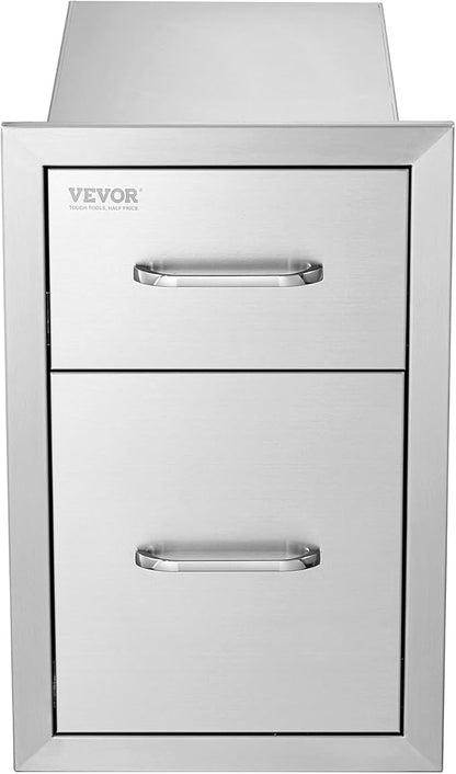 VEVOR Outdoor Kitchen Drawers 13" W x 20.5" H x 21" D, Flush Mount Double BBQ Access Drawer with Stainless Steel Handle, BBQ Island Drawers for Outdoor Kitchens or Patio Grill Station