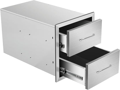 Outdoor Kitchen Drawers 14"Wx15"Hx23"D Flush Mount Access 2-Drawer BBQ Stainless Steel Drawers with Handle for Outdoor Kitchen Island or Grill Station