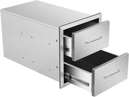 Outdoor Kitchen Drawers 14"Wx15"Hx23"D Flush Mount Access 2-Drawer BBQ Stainless Steel Drawers with Handle for Outdoor Kitchen Island or Grill Station