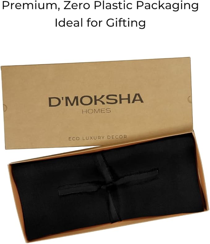 D'Moksha Homes Linen Black Table Runner 72 Inches Long - 100% Pure Linen 14 x 72 Inch Table Runner for Dining, Winter, Holiday - Machine Washable