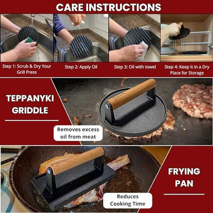 Gamalou® Smashed Burger Press BBQ Kit: 7" Black Round & 8.2x4.3 Rectangle Cast - Image 4