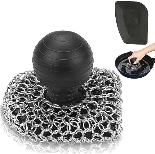Cast Iron Scrubber with Pan Scraper, 316 Chainmail Scrubber by VinYanKee