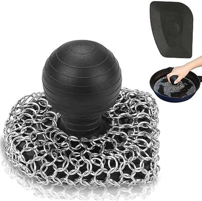 Cast Iron Scrubber with Pan Scraper, 316 Chainmail Scrubber by VinYanKee