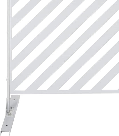 75" H×35" W Decorative Outdoor Privacy Screen with Stand, Outdoor Decor Privacy Fence Screen Metal Fence Panels, Free Standing Metal Divider for Patio Lawn Deck (White-Twill)