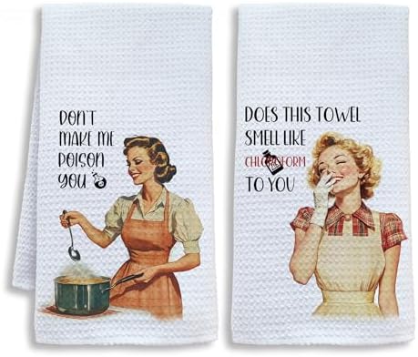 Sarcastic Funny Kitchen Towels, Hostess Gifts, Retro Housewife Dish Tea Towels by Unknown