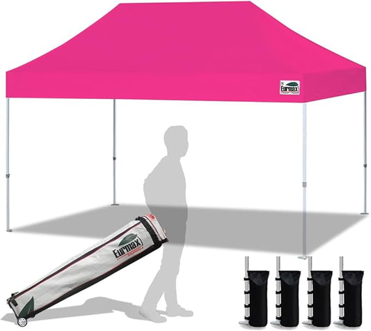 Eurmax USA 10'x15' Pop Up Canopy Tent Commercial Instant Canopies with Heavy Duty Roller Bag,Bonus 4 Sand Weights Bags (Pink)