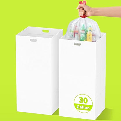 30 Gallon Disposable Trash Cans for Parties, 2 Pack Extra Large Portable Trash Can White Pop Up Trash Cans Bin, Recycle Collapsible Garbage Can Bins for Party Kitchen Camping Trash Can
