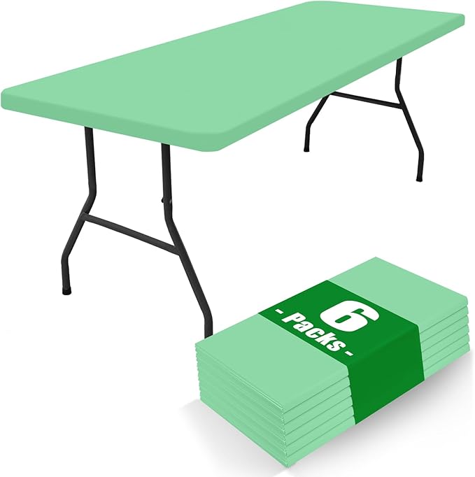 Spandex 6 Foot Rectangle Table Cloth 6 Pack, Elastic Fitted Tablecloths for Picnic, Stretch Washable Patio Table Cover for Outdoor, Camping, Banquet and Parties (Bright Green, 30"x72")