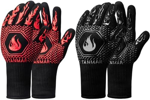 BBQ Grill Gloves, 1472°F Extreme Heat Resistant Grilling Gloves Non-Slip Oven by Tanmar