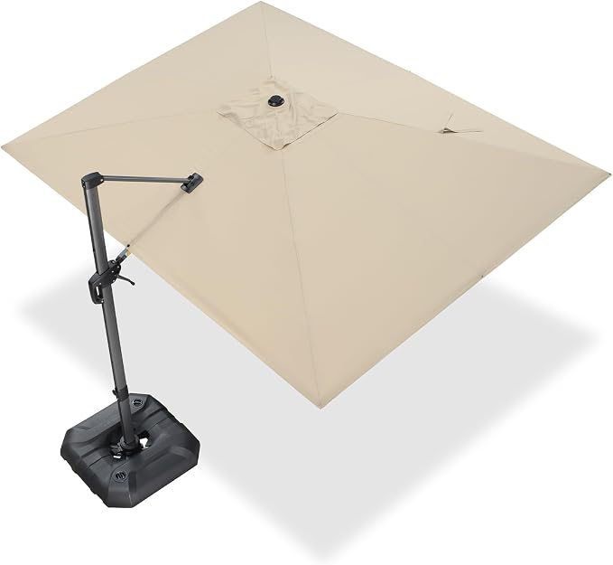 PURPLE LEAF Cantilever Umbrella 9' x 11.5' Rectangle 360° Rotation Beige | by PURPLELEAF